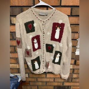 Croft & Barrow Festive Cream and Red Cardigan Sweater